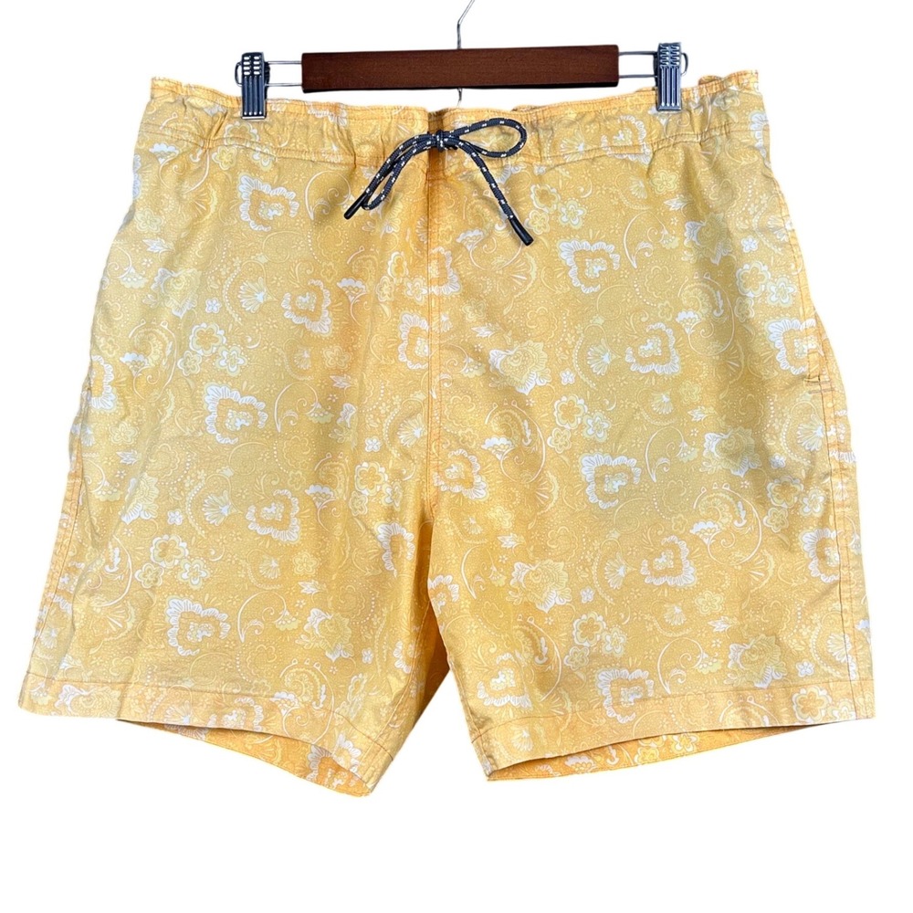 Toad&Co Mens Pull-On Board Shorts‎ Yellow Paisley Floral XL T2312001 Spring 22